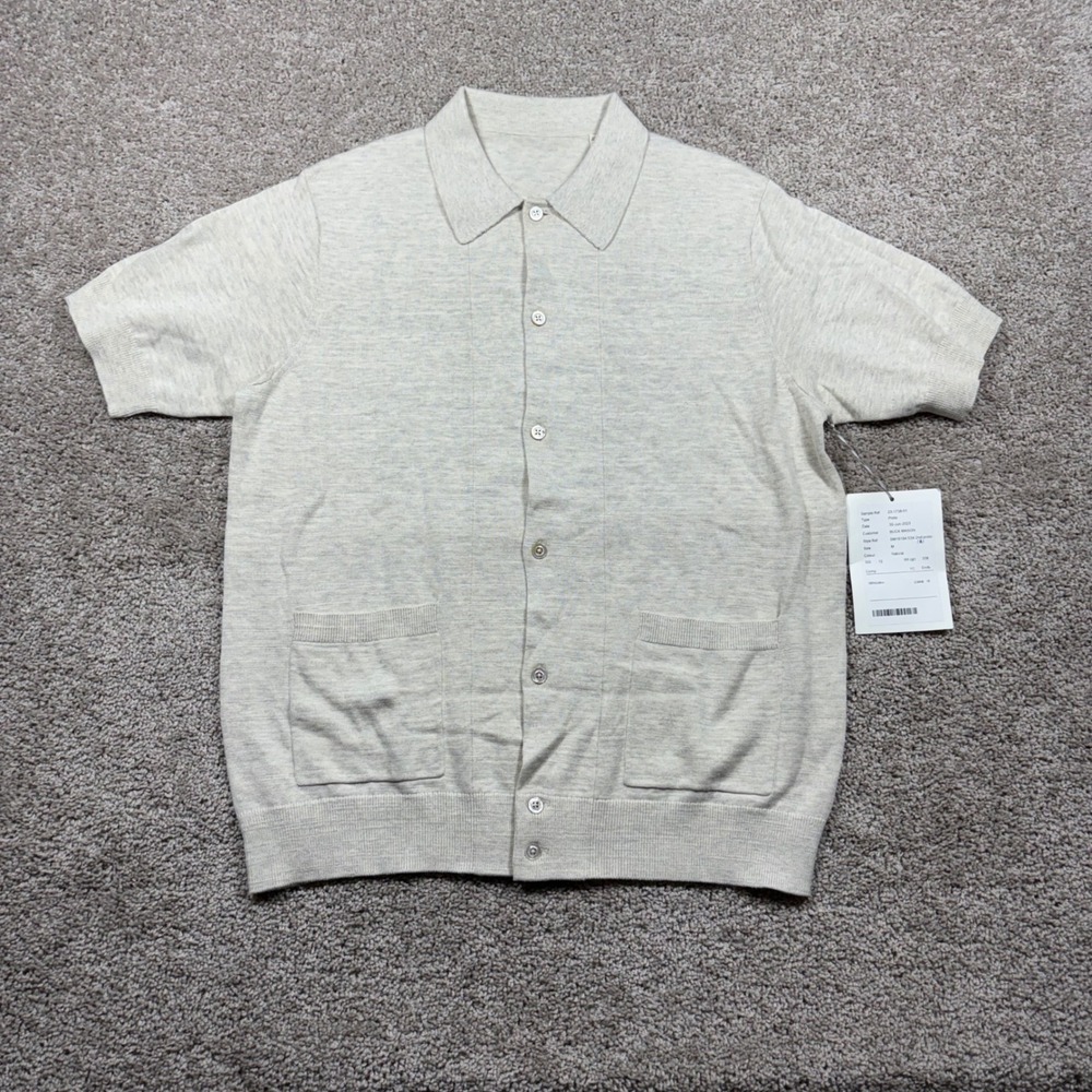 Buck Mason Mens Natural Cotton Short Sleeve Button Polo Cardigan Sweater Medium